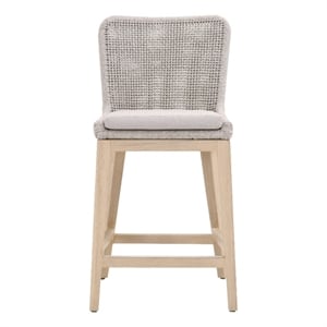 Pemberly Row 26.5&quot Outdoor Rope Mesh Counter Stool in Taupe Gray