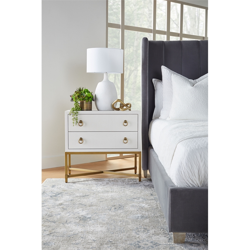 Pemberly Row Upholstered Velvet Queen Bed With Wing Headboard in Dove Gray