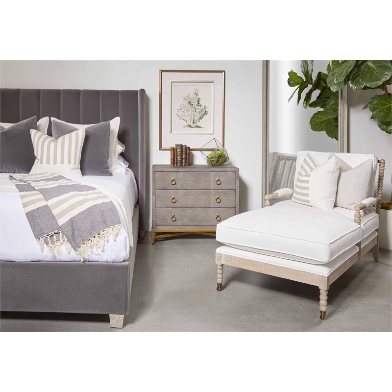 Pemberly Row Upholstered Velvet Queen Bed With Wing Headboard in Dove Gray