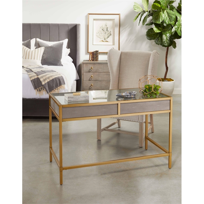 Pemberly Row Upholstered Velvet Queen Bed With Wing Headboard in Dove Gray