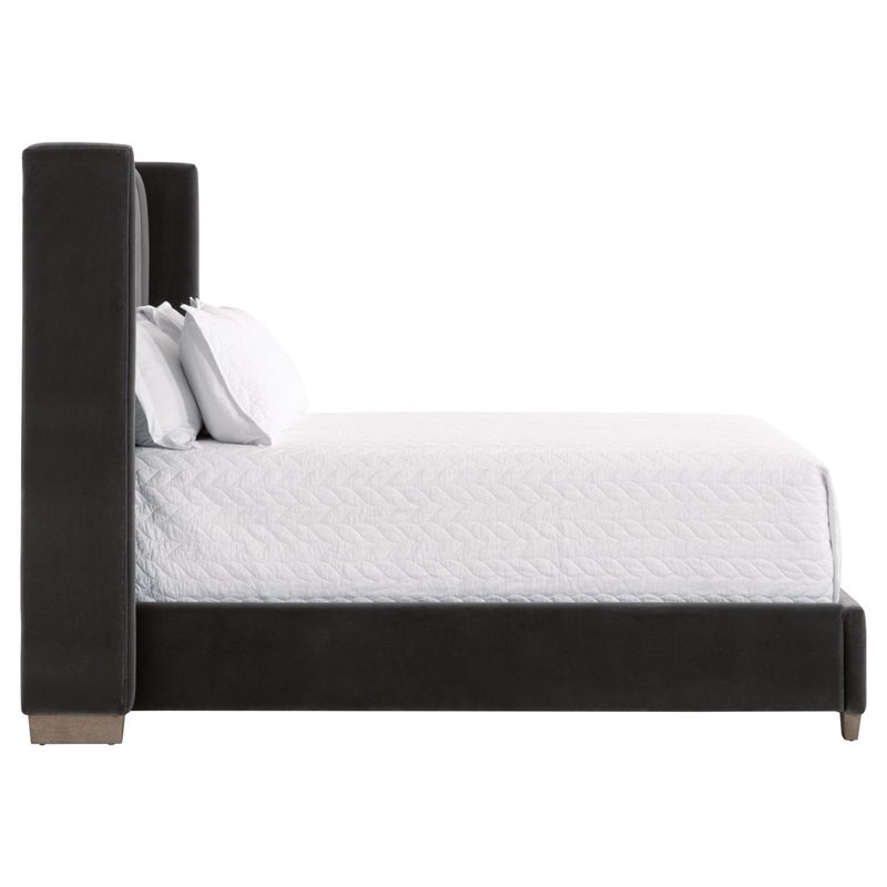 Pemberly Row Upholstered Velvet Queen Bed With Wing Headboard in Dove Gray