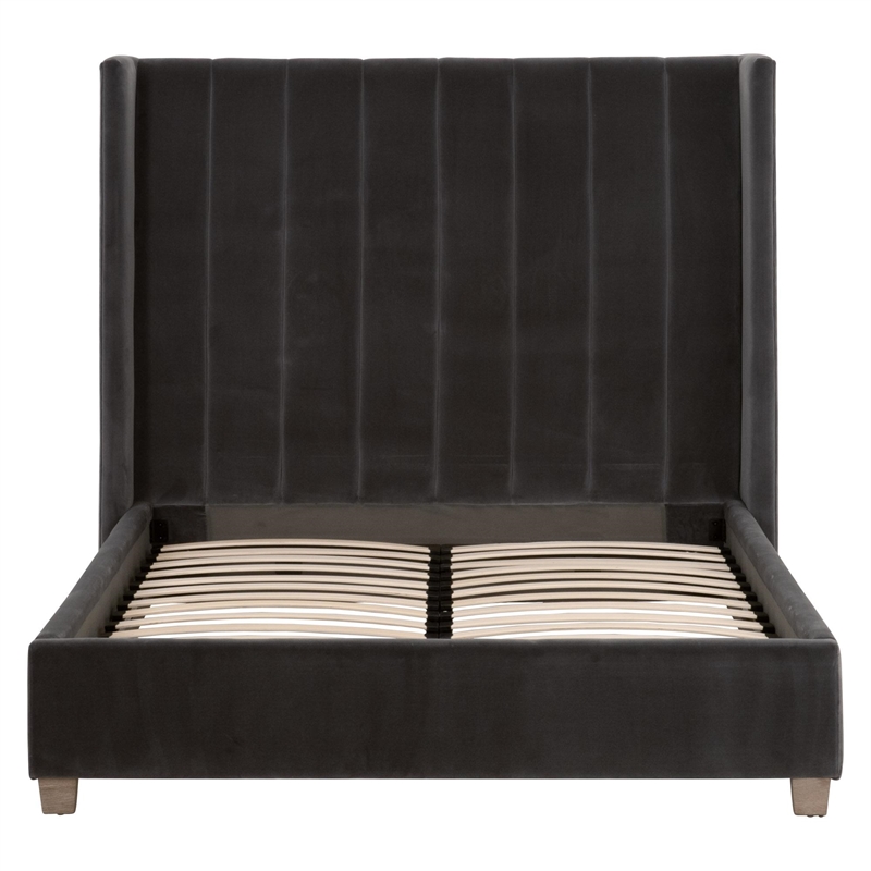 Pemberly Row Upholstered Velvet Queen Bed With Wing Headboard in Dove Gray