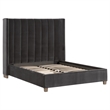Pemberly Row Upholstered Velvet Queen Bed With Wing Headboard in Dove Gray
