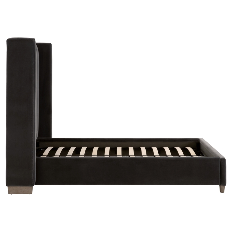 Pemberly Row Upholstered Velvet Queen Bed With Wing Headboard in Dove Gray