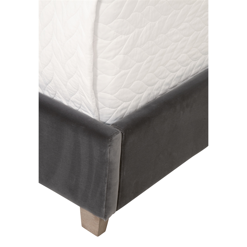 Pemberly Row Upholstered Velvet Queen Bed With Wing Headboard in Dove Gray