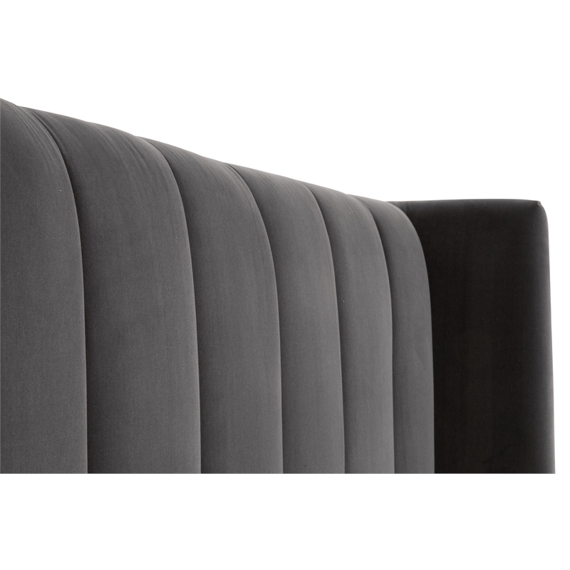 Pemberly Row Upholstered Velvet Queen Bed With Wing Headboard in Dove Gray