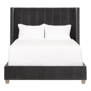 Pemberly Row Upholstered Velvet Queen Bed With Wing Headboard in Dove Gray