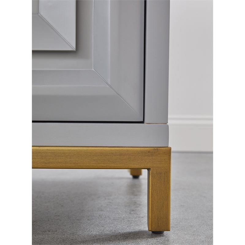 Pemberly Row Marble Top Wood Media Chest With Storage in Dove Gray
