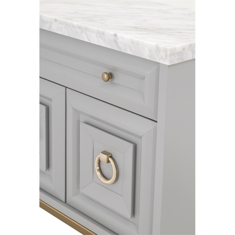Pemberly Row Marble Top Wood Media Chest With Storage in Dove Gray