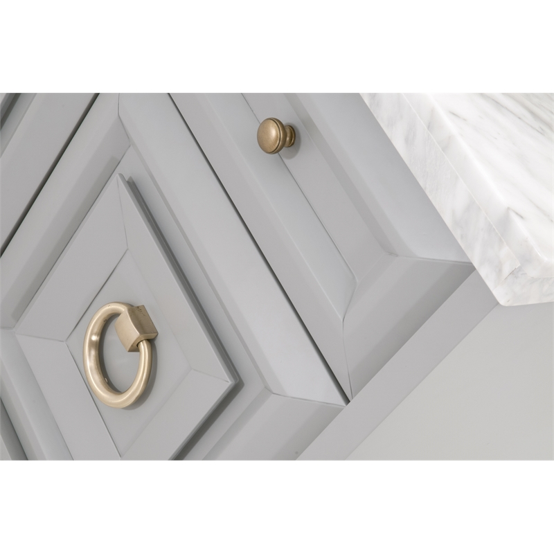 Pemberly Row Marble Top Wood Media Chest With Storage in Dove Gray