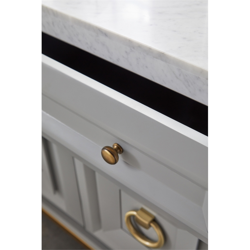 Pemberly Row Marble Top Wood Media Chest With Storage in Dove Gray