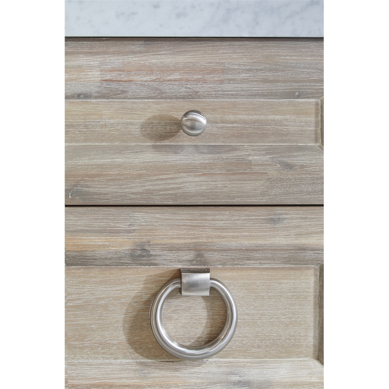 Pemberly Row Marble Top Wood Media Chest With Storage in Natural Gray