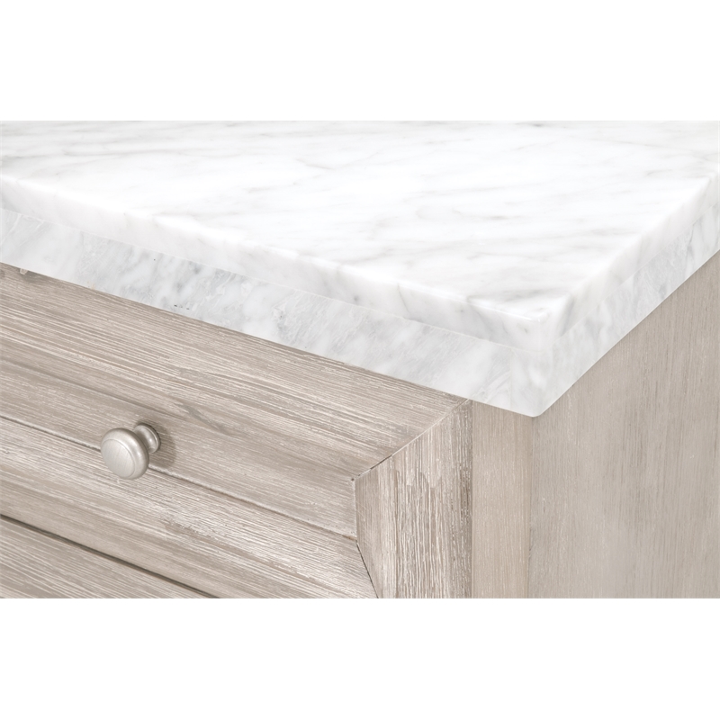 Pemberly Row Marble Top Wood Media Chest With Storage in Natural Gray