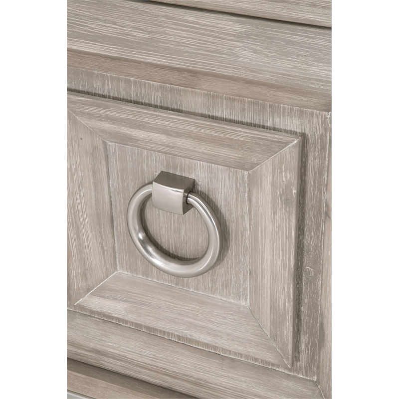 Pemberly Row Marble Top Wood Media Chest With Storage in Natural Gray
