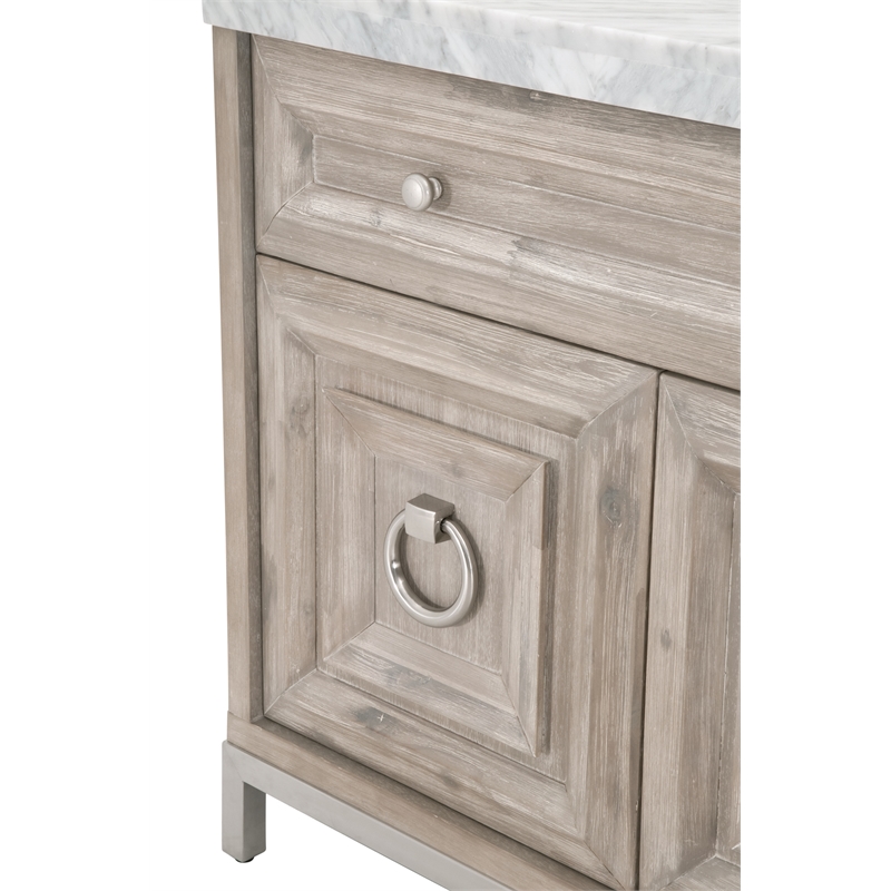 Pemberly Row Marble Top Wood Media Chest With Storage in Natural Gray