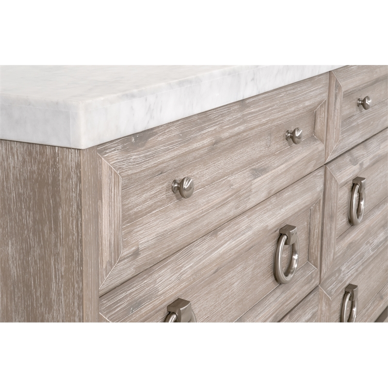 Pemberly Row Contemporary Marble Top 6-Drawer Wood Dresser in Gray