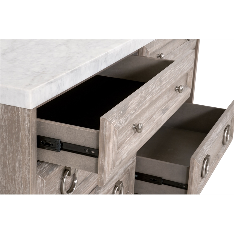 Pemberly Row Contemporary Marble Top 6-Drawer Wood Dresser in Gray
