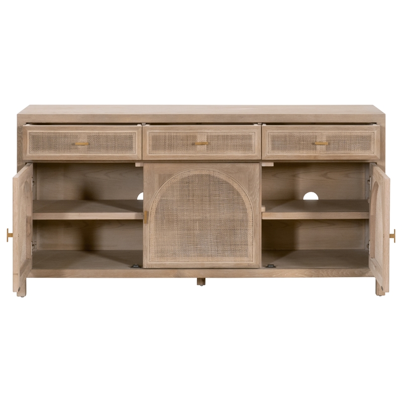 Pemberly Row Reclaimed Oak Cane Inlay Media Sideboard in Gray