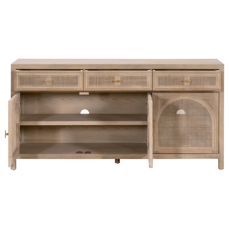 Pemberly Row Reclaimed Oak Cane Inlay Media Sideboard in Gray