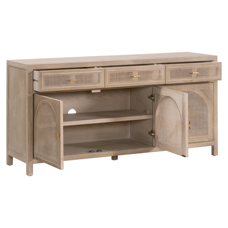 Pemberly Row Reclaimed Oak Cane Inlay Media Sideboard in Gray