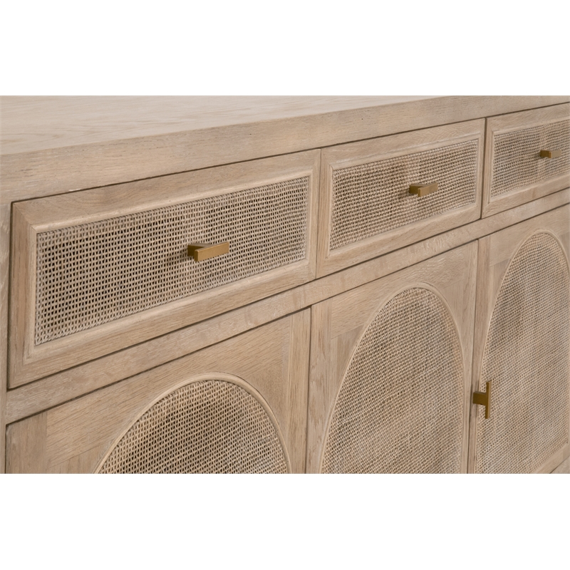 Pemberly Row Reclaimed Oak Cane Inlay Media Sideboard in Gray