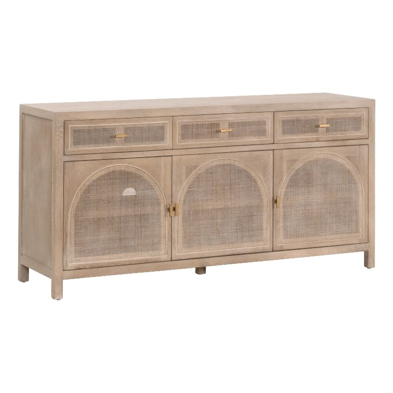 Pemberly Row Reclaimed Oak Cane Inlay Media Sideboard in Gray