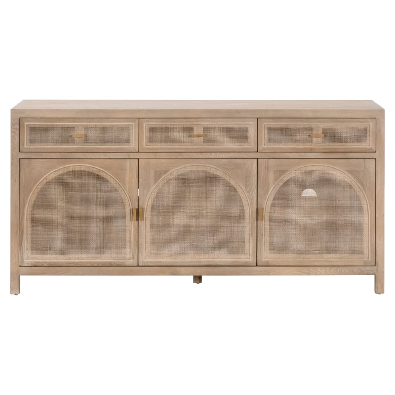 Pemberly Row Reclaimed Oak Cane Inlay Media Sideboard in Gray
