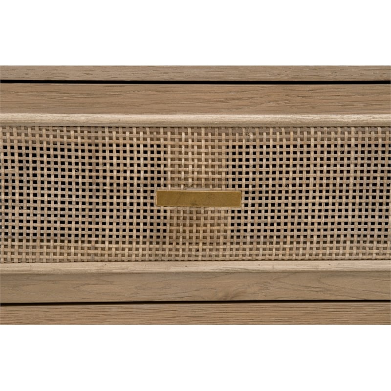 Pemberly Row Reclaimed Oak Cane Inlay Media Cabinet in Smoke Gray