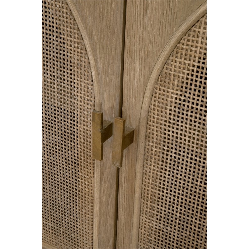 Pemberly Row Reclaimed Oak Cane Inlay Media Cabinet in Smoke Gray