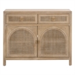 Pemberly Row Reclaimed Oak Cane Inlay Media Cabinet in Smoke Gray