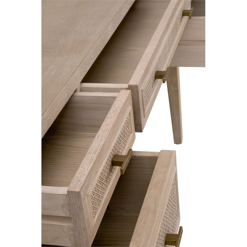 Pemberly Row 5-Drawer Reclaimed Oak Cane Inlay Desk in Smoke Gray