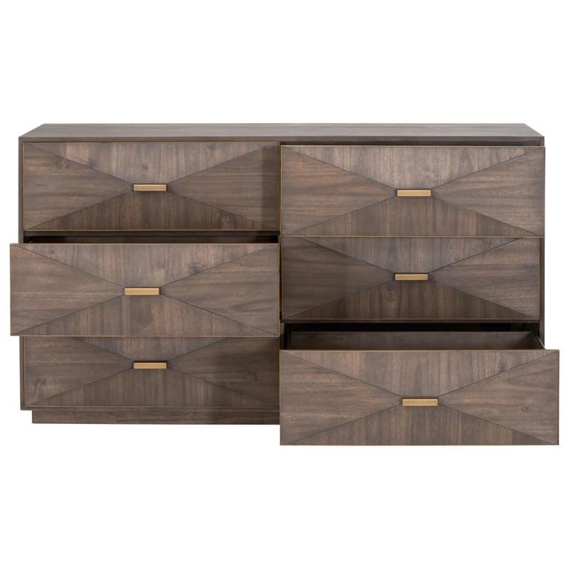 Pemberly Row Contemporary 3D Front 6-Drawer Acacia Wood Dresser in Brown