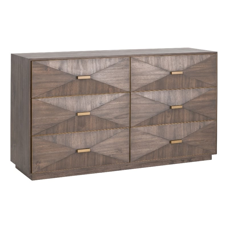 Pemberly Row Contemporary 3D Front 6-Drawer Acacia Wood Dresser in Brown