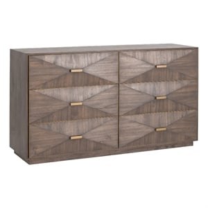 Pemberly Row Contemporary 3D Front 6-Drawer Acacia Wood Dresser in Brown