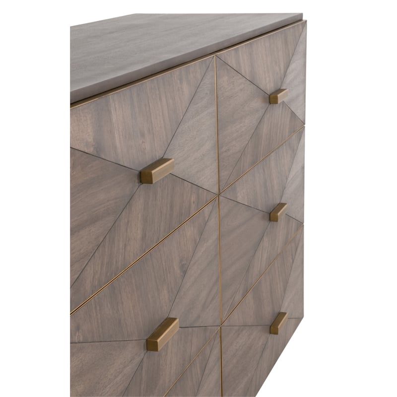 Pemberly Row Contemporary 3D Front 6-Drawer Acacia Wood Dresser in Brown