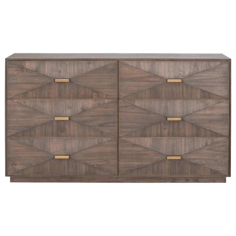 Pemberly Row Contemporary 3D Front 6-Drawer Acacia Wood Dresser in Brown