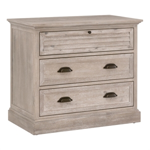 Pemberly Row 3-Drawer Slatted Acacia Wood Nightstand in Gray
