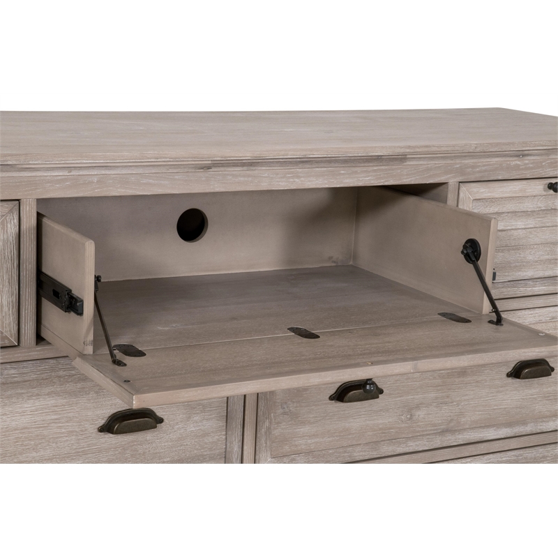 Pemberly Row Contemporary 7-Drawer Acacia Wood Media Dresser in Gray