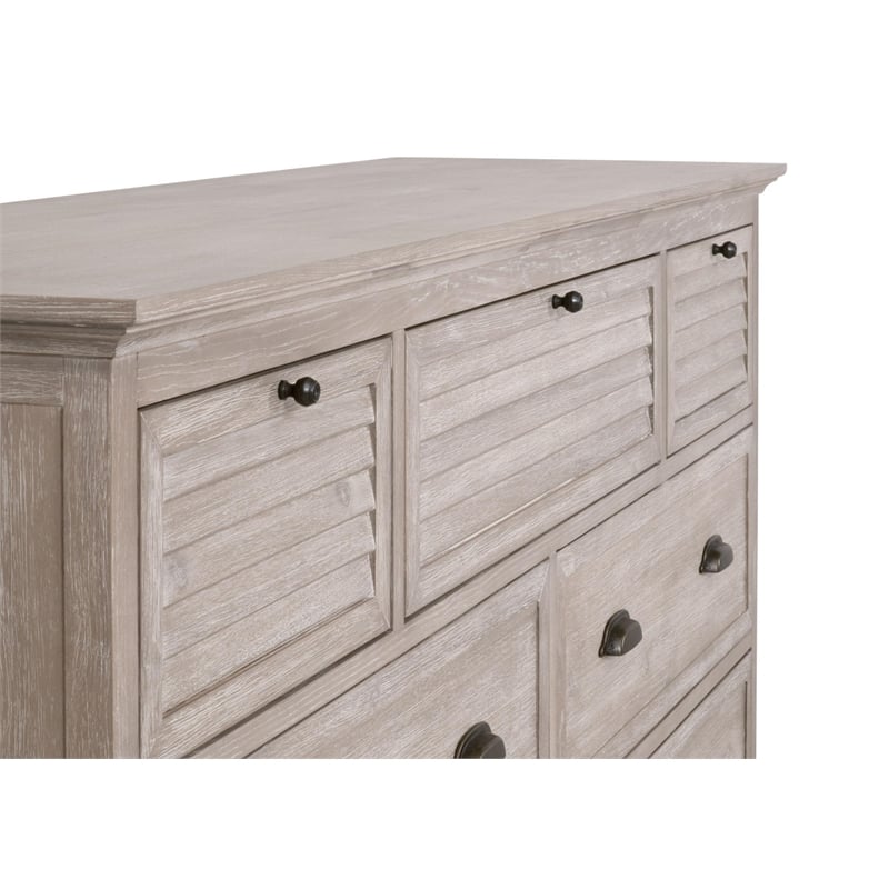 Pemberly Row Contemporary 7-Drawer Acacia Wood Media Dresser in Gray