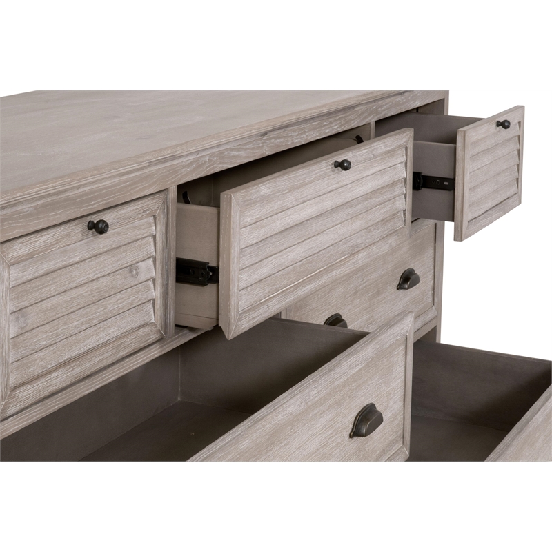 Pemberly Row Contemporary 7-Drawer Acacia Wood Media Dresser in Gray