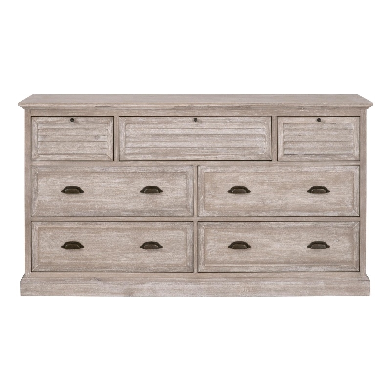 Pemberly Row Contemporary 7-Drawer Acacia Wood Media Dresser in Gray