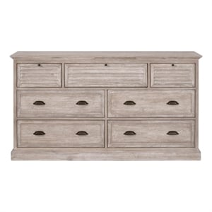 Pemberly Row Contemporary 7-Drawer Acacia Wood Media Dresser in Gray