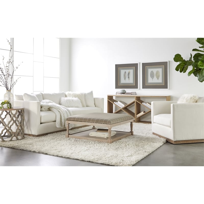 Pemberly Row Contemporary Performance Fabric Sofa Chair in Ivory/Gray