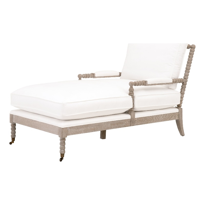 Pemberly Row Contemporary Spool Design Wood Frame Chaise Lounge in White