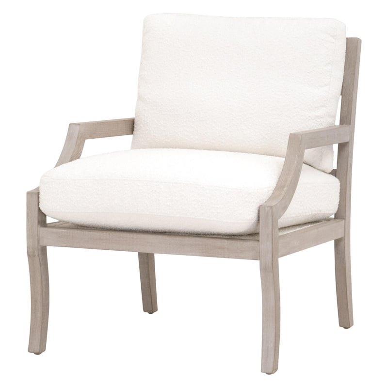 Pemberly Row Contemporary Slatted Back Boucle Fabric Club Chair in White