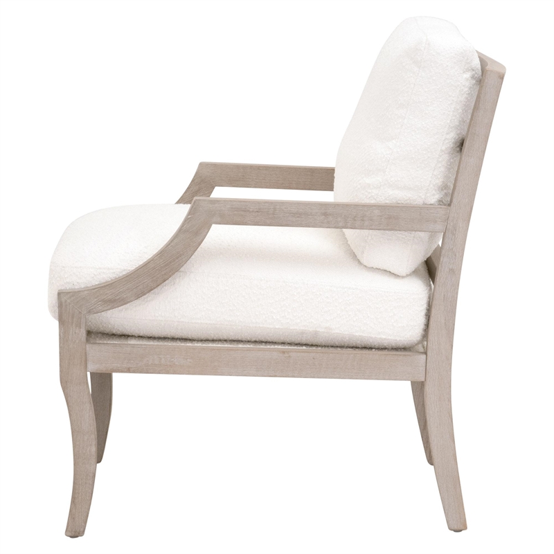 Pemberly Row Contemporary Slatted Back Boucle Fabric Club Chair in White