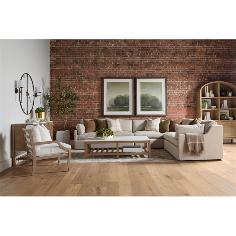 Pemberly Row Contemporary Slatted Back Boucle Fabric Club Chair in White