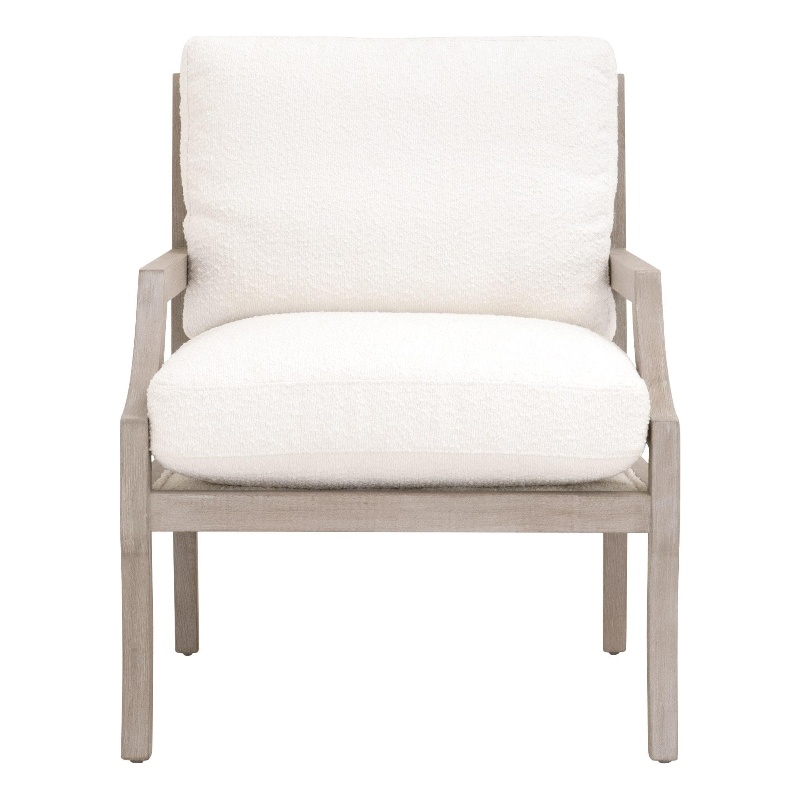Pemberly Row Contemporary Slatted Back Boucle Fabric Club Chair in White