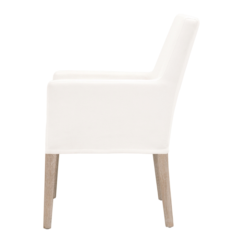 Pemberly Row Contemporary Slipcover Oak Wood Fabric Arm Chair in White