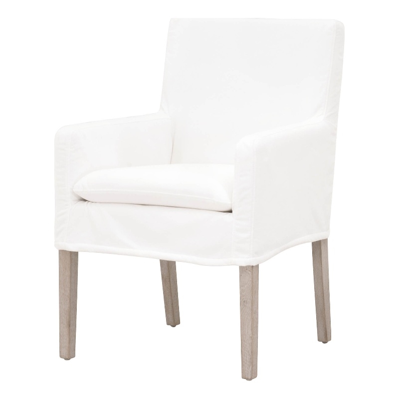 Pemberly Row Contemporary Slipcover Oak Wood Fabric Arm Chair in White